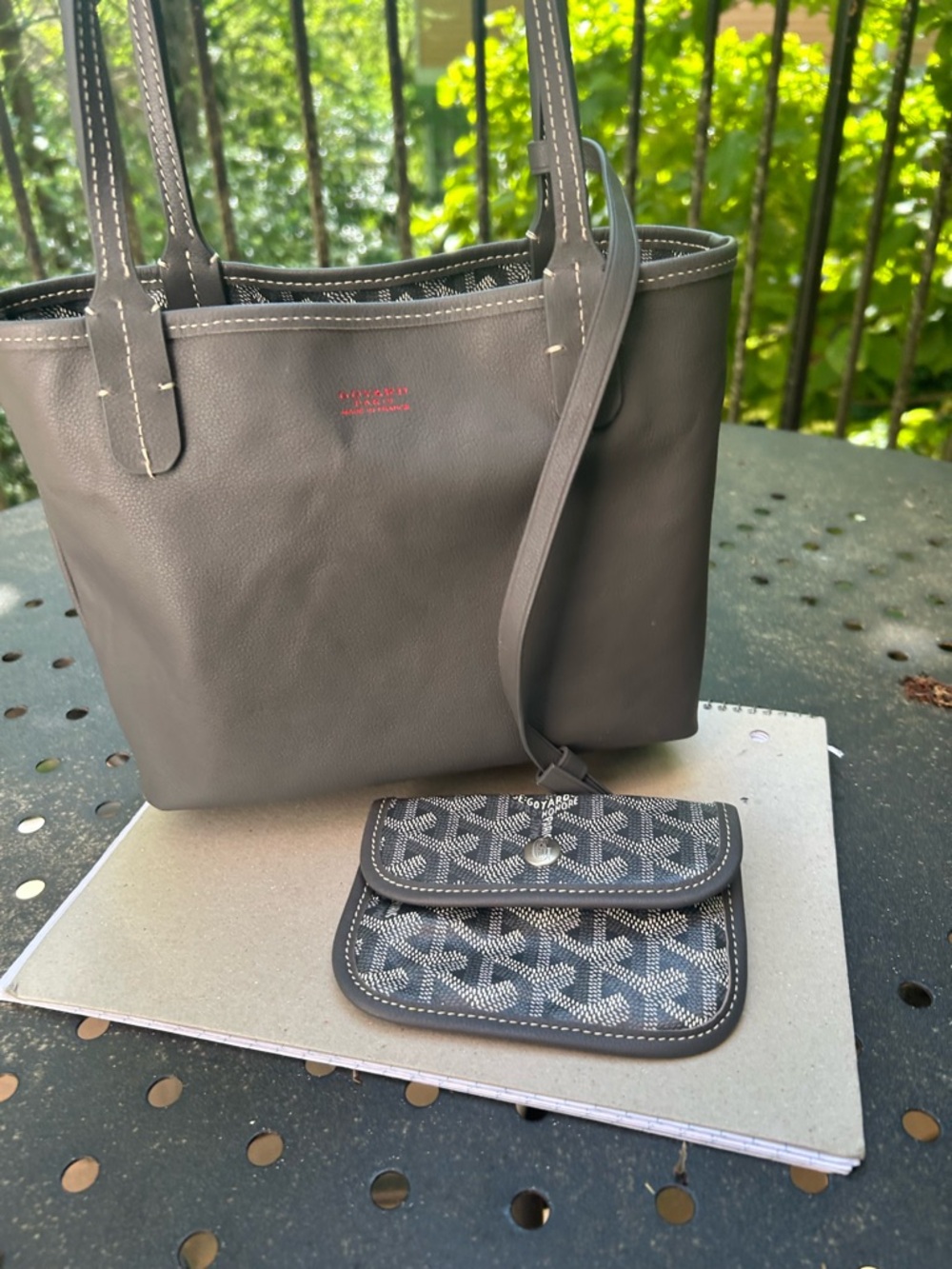 Goyard Anjou Mini Reversible Tote in Gray and White Goyardine and Gray Leather - Picture 11 of 16